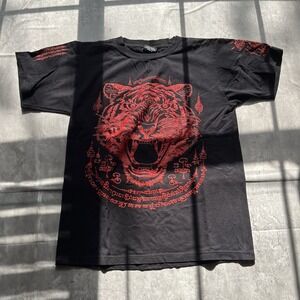 MD My Dream Tiger Animal Face Graphic Embossed Print T-Shirt Cotton Unisex Small